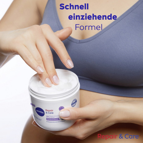 NIVEA Body Repair & Care Creme Parfumfrei, 400 ml, Нивеа Крем для тела без парфюма, 15% глицерин, провитамин B5 и церамиды, для сухой и чувствительной кожи, 72ч увлажнение, 400 мл