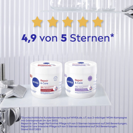 NIVEA Body Repair & Care Creme Parfumfrei, 400 ml, Нивеа Крем для тела без парфюма, 15% глицерин, провитамин B5 и церамиды, для сухой и чувствительной кожи, 72ч увлажнение, 400 мл