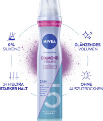 NIVEA Diamant Volumen Haarspray, 250 ml, Нивеа Лак для волос, пантенол и витамин B3, двойной объём и бриллиантовый блеск, до 24ч фиксация, 250 мл