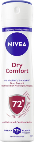 NIVEA Dry Comfort Anti-Transpirant Spray, 150 ml, Нивеа Антиперспирант спрей, Dual Protect, 0% спирта, 72ч сухость и комфорт, 150 мл