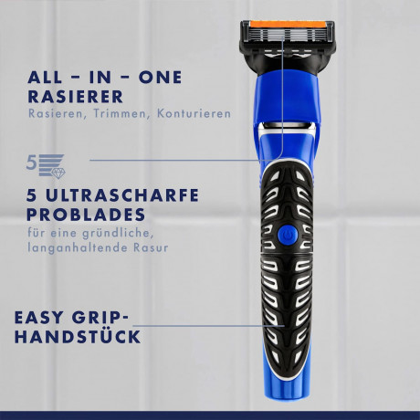GILLETTE Elektrischer Rasierer, All in One Styler, 1 St, Джилетт Многофункциональный триммер All in One Styler 4 в 1 с 3 гребнями и бритвенной кассетой, 1 набор
