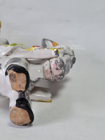 Статуэтка-подставка винтажная большая "Ослик с тележкой" в стиле майолика, керамика, 23 x 10 x 12 см, Италия, 1960-70гг.