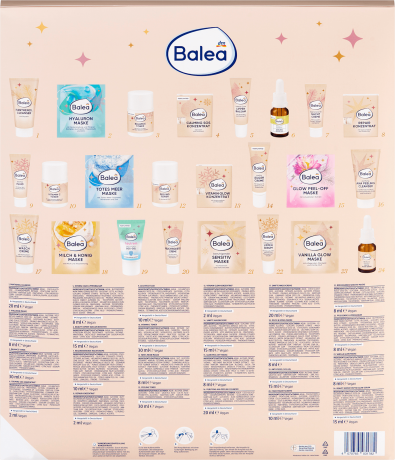 Balea XMAS Face Beauty Collection Adventskalender 2026, 24 Gesichtspflegeprodukte, Balea Адвент-календарь 2026 с уходом за лицом: очищение, тонеры, концентраты, маски и кремы, 24 средства