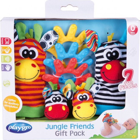 Playgro Playgro Geschenkset Dschungelfreunde mit Hand- und Fussgelenksrasseln Подарочный набор друзей джунглей Playgro с погремушками на запястье и лодыжке