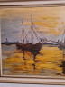 Картина винтажная "Корабли в море на закате", масло, в раме, большой формат, 66 х 45 см, Германия, 1980-90гг.
