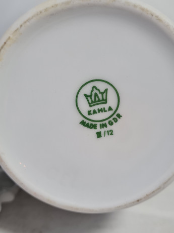 Набор для чая винтажный Kahla с синей каймой и золотым узором, чайник, молочник, фарфор, ГДР, 1980-90гг.