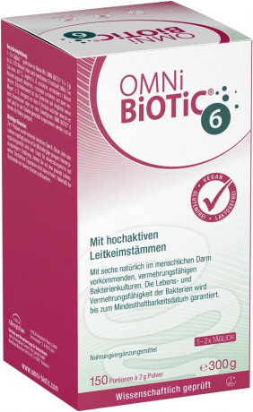 OMNI-BIOTIC 6 300g, Пробиотик для кишечника и микрофлоры, от вздутия и дискомфорта, 6 штаммов бактерий, 1 млрд КОЕ в порции, без лактозы и глютена 300г (150 порций)