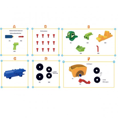 Edu-Toys Elektrischer Traktor mit Anhanger Bausatz mit elektrischem Schrauber Электрический трактор с комплектом прицепа с электрической отверткой