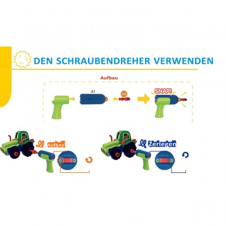 Edu-Toys Elektrischer Traktor mit Anhanger Bausatz mit elektrischem Schrauber Электрический трактор с комплектом прицепа с электрической отверткой