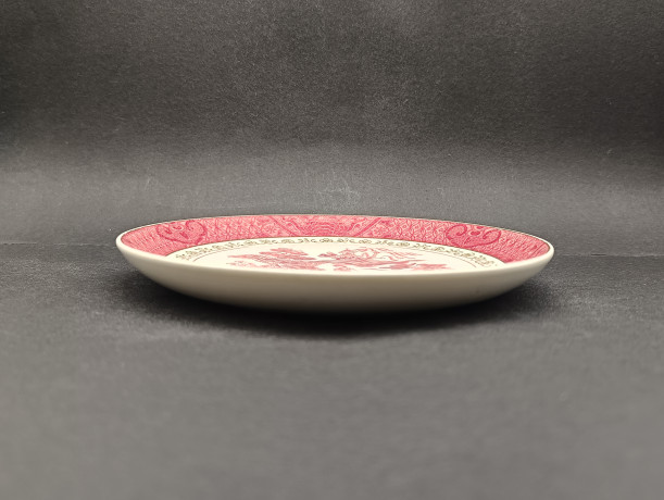 Тарелка декоративная винтажная Doppel Phoenix "Женщина в японском саду" в красных оттенках, фарфор, 17 см, Япония, 1960-70гг.