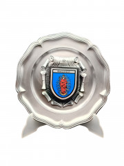 Тарелка декоративная винтажная &quot;Герб города Обергромбах&quot; / Серия &quot;Геральдика&quot;, яркий декор, олово (95%), 23 см, Германия, 1970-80гг.