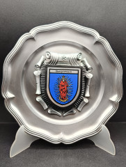 Тарелка декоративная винтажная &quot;Герб города Обергромбах&quot; / Серия &quot;Геральдика&quot;, яркий декор, олово (95%), 23 см, Германия, 1970-80гг.