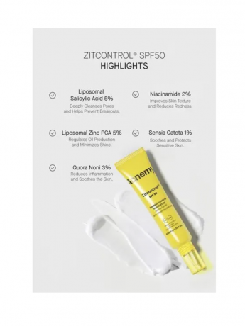 Acnemy Zitcontrol Blemish Control Moisturizer SPF 50 , Крем для лица от прыщей солнцезащитный SPF 50 , матирующий, с салициловой кислотой и ниацинамидом, 40 мл
