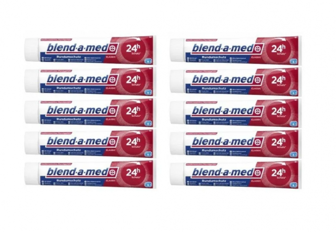 Blend-a-med Classic 75ml x 10st, Зубная паста для взрослых (Германия), защита от кариеса и укрепление эмали 24 часа, классический мятный вкус, 75 мл x 10st