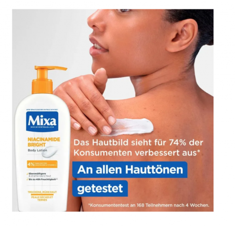 Mixa Niacinamide Bright 250ml, Лосьон для тела выравнивает тон кожи и увлажняет, против тусклости и сухости, для чувствительной кожи, Франция, 250 мл