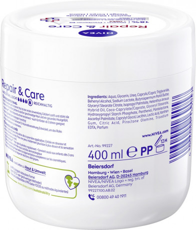 NIVEA Body Repair & Care Creme Urea, 400 ml, Нивеа Крем для тела, 18% мочевина, провитамин B5 и глицерин, для очень сухой и огрубевшей кожи, 400 мл