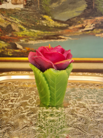 Свеча восковая винтажная в виде розовой розы, 11 x 8 см, Германия, 1960-70гг.