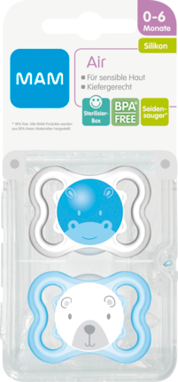 MAM Соска Air Силикон	 0-6 Месяц	ы для Jungen inklusive sterilisier-Transportbox, 2 шт