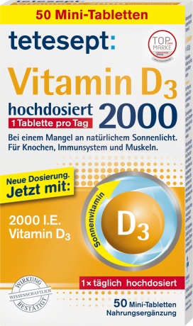 tetesept Vitamin D3 Tabletten 50 St., 15,3 g, Тетесепт Витамин D3 2000 в таблетках, 50 шт