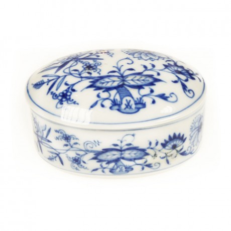 Meissen Meissen Zwiebelmuster kobaltblau - weisser Rand Dose oval 8x6 cm / h: 4,5 cm Мейсен луковый узор кобальтово-синий - белый край коробка овальная 8x6 см / высота: 4,5 см