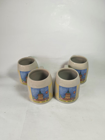 Немецкие пивные кружки винтажные Eichbaum Ureich "Мангеймерская ярмарка'92", растал, керамика, 4 шт., 0.5 л, 14 см, 1992 год.