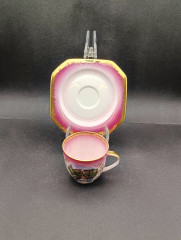 Кофейная пара винтажная K + T Bavaria / Kunst-Palette Regnitzlosau &quot;Гейдельберг&quot;, в розово-золотистых тонах, фарфор, Германия, 1960-70гг.