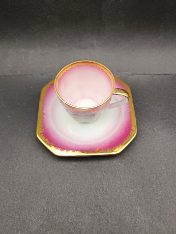 Кофейная пара винтажная K + T Bavaria / Kunst-Palette Regnitzlosau "Гейдельберг", в розово-золотистых тонах, фарфор, Германия, 1960-70гг.