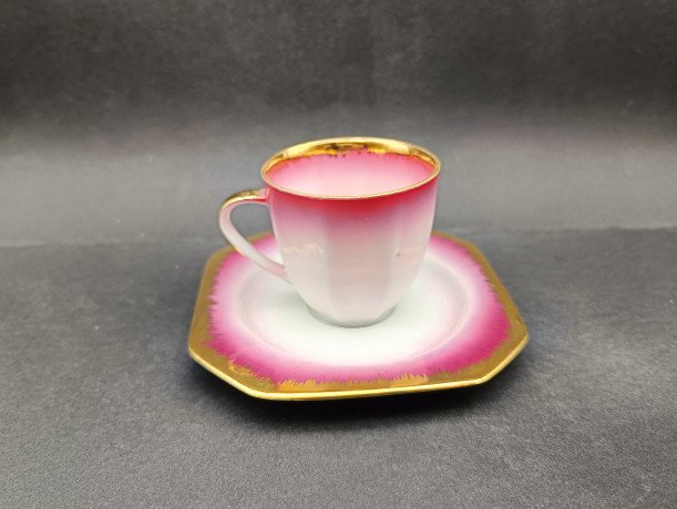 Кофейная пара винтажная K + T Bavaria / Kunst-Palette Regnitzlosau "Гейдельберг", в розово-золотистых тонах, фарфор, Германия, 1960-70гг.