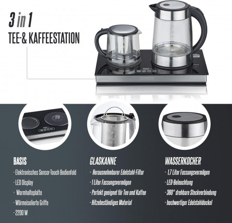 Heinrich?s Heinrich?s Wasser-/Teekocher HTS 7951, 2200,00 W, Wasserkocher Teebereiter Kaffeebereiter 2200 W Кофеварка/чайник Heinrich HTS 7951, 2200,00 Вт, чайник, чайник, кофеварка 2200 Вт