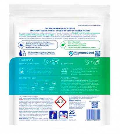 Dr. Beckmann Magic Leaves Waschmittelblatter Universal Fruhlingsfrisch, Листы для стирки универсальные для белого и цветного белья со свежим ароматом, 25 шт