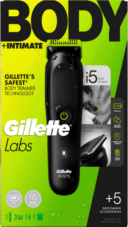 GILLETTE Elektrischer Rasierer, Labs Body & Intimate, 1 St, Джилетт Электрический триммер Labs Body & Intimate для тела и интимных зон с 5 аксессуарами, 1 набор