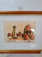 Картина винтажная &quot;Флоренция. Вид на город&quot; /  худ. А.Сукуллиа, в раме, 19,5 х 15 см, Италия, 1994 год.