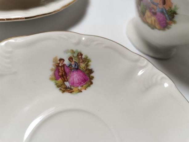 Winterling Schwarzenbach Bavaria, Винтерлинг Шварзенбах Кофейный набор на 5 персон с изображением мотивов "Галантная сцена" Фрагонара, Германия, 1950г