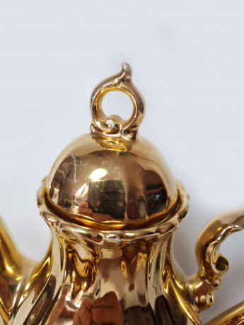 Moschendorf Retsch Wunsiedel Фарфоровый набор посуды для чая с обильной позолотой "Золото": чайник 19см x 18см, молочник 8см x 9см, сахарница 10см x 12см, Германия, 1960-70гг.