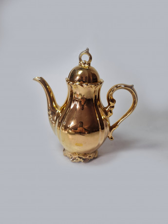 Moschendorf Retsch Wunsiedel Фарфоровый набор посуды для чая с обильной позолотой "Золото": чайник 19см x 18см, молочник 8см x 9см, сахарница 10см x 12см, Германия, 1960-70гг.