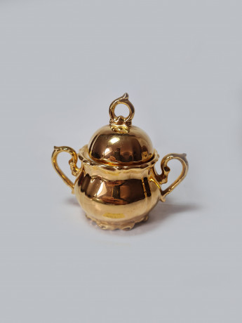 Moschendorf Retsch Wunsiedel Фарфоровый набор посуды для чая с обильной позолотой "Золото": чайник 19см x 18см, молочник 8см x 9см, сахарница 10см x 12см, Германия, 1960-70гг.