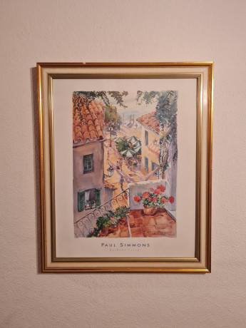 Картина винтажная /  репродукция Paul Simmons "Ступени гавани", в раме, 56 х 46 см, Германия, 1980-90гг.
