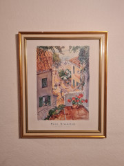 Картина винтажная /  репродукция Paul Simmons &quot;Ступени гавани&quot;, в раме, 56 х 46 см, Германия, 1980-90гг.