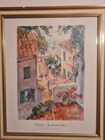Картина винтажная /  репродукция Paul Simmons "Ступени гавани", в раме, 56 х 46 см, Германия, 1980-90гг.