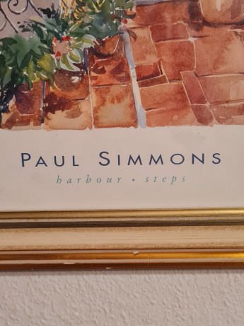 Картина винтажная /  репродукция Paul Simmons "Ступени гавани", в раме, 56 х 46 см, Германия, 1980-90гг.