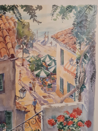 Картина винтажная /  репродукция Paul Simmons "Ступени гавани", в раме, 56 х 46 см, Германия, 1980-90гг.