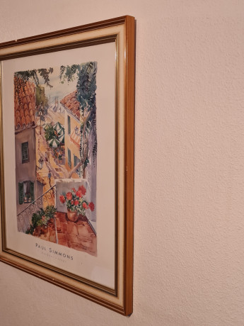 Картина винтажная /  репродукция Paul Simmons "Ступени гавани", в раме, 56 х 46 см, Германия, 1980-90гг.