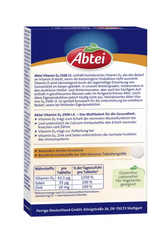 ABTEI Vitamin D3 2500 I.E. Tabletten Titandioxidfr 50st, Витамин D3 2500 + Цинк + Селен, 50шт