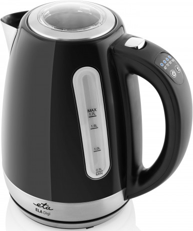 eta eta Wasserkocher ELA digi ETA959890020, 1,7 l, 2100 W, schwarz, Transparenter Deckel, Edelstahlausfuhrung чайник ELA digi ETA959890020, 1,7 л, 2100 Вт, черный, прозрачная крышка, дизайн из нержавеющей стали