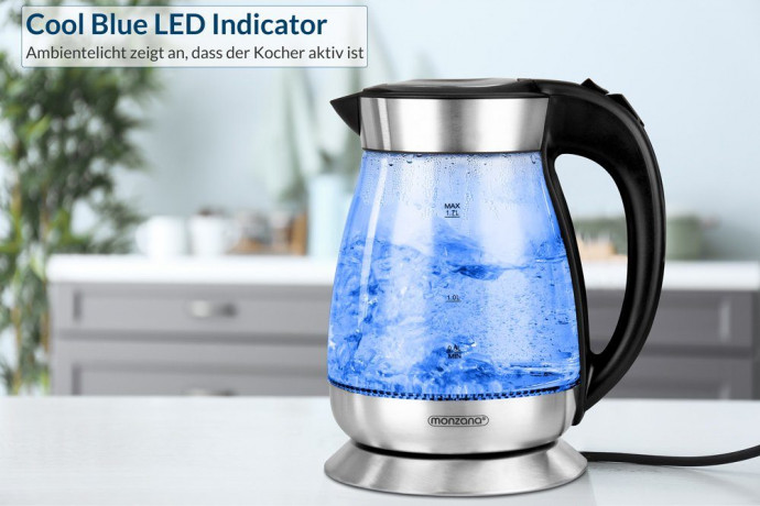 Deuba Deuba Wasserkocher, 1.7 l, 2200 W, LED Kabellos Glas Edelstahl Kuche Teekocher Kalkfilter BPA Frei  Чайник Deuba, 1,7 л, 2200 Вт, светодиодный, беспроводной, стекло, кухонный чайник из нержавеющей стали, фильтр от накипи, без BPA